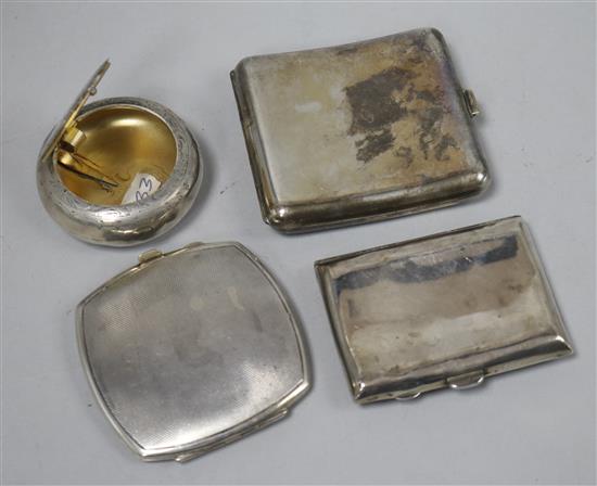 Two silver cigarette cases, a silver compact and a tobacco box